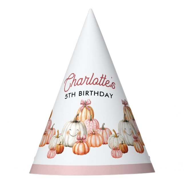 Girl's Pumpkin Patch Bows Birthday Party Party Hat (Front)