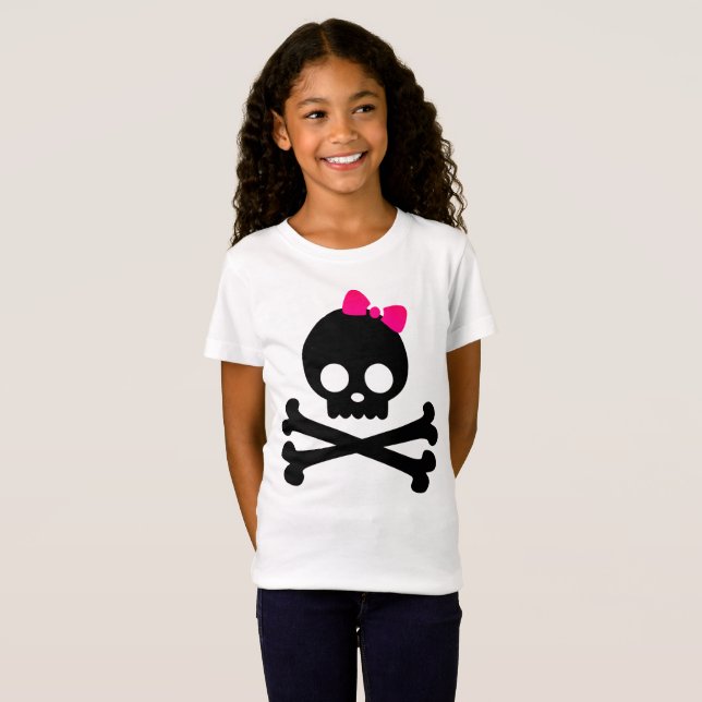Girl's Punky Skull White Jersey T-Shirt (Front Full)
