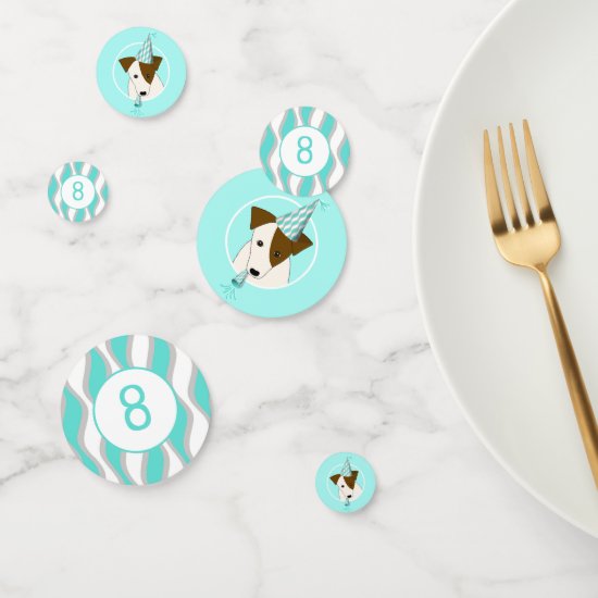 girls puppy birthday party teal gray confetti