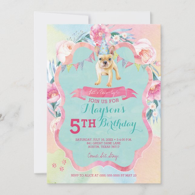 Girl's Puppy Dog Birthday Party Invitations (Front)