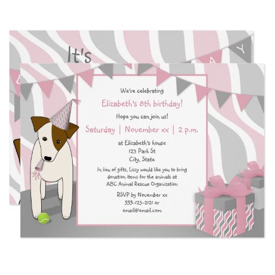S Puppy Dog Themed Pink Gray Birthday Party Invitation S Puppy Dog Themed Pink Gray Birthday Party Invitation