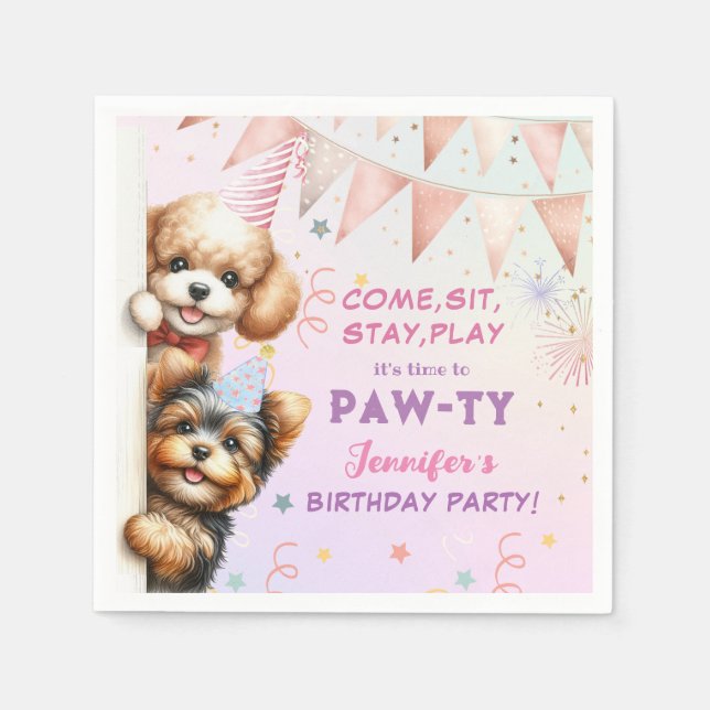 Girls Puppy Lets Pawty Birthday Napkins (Front)