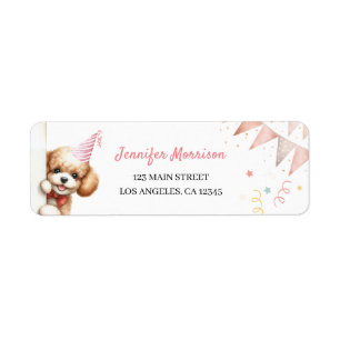 Girls Puppy Lets Pawty Birthday Party Address  Label