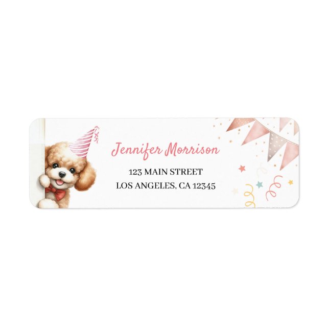 Girls Puppy Lets Pawty Birthday Party Address  Label (Front)