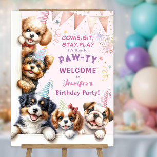 Girls Puppy Lets Pawty Birthday Party Foam Board