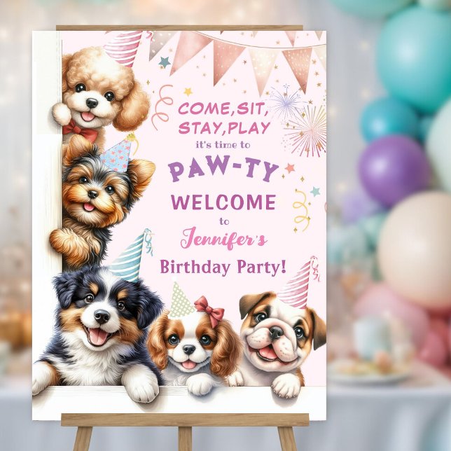 Girls Puppy Lets Pawty Birthday Party Foam Board (Creator Uploaded)