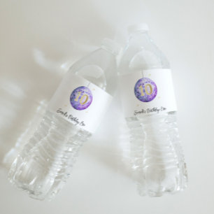 Girls Purple 10th Birthday Disco Water Station Water Bottle Label