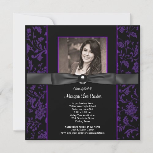 Girls Purple and Black Photo Graduation Announcements