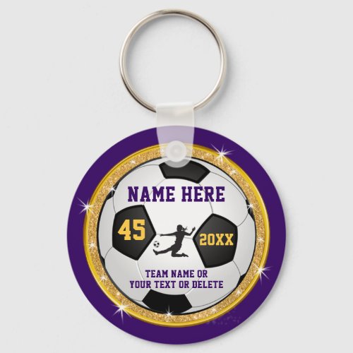 Girls Purple and Gold Soccer Themed Party Favors Keychain