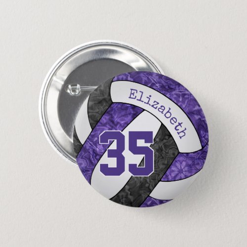 girls purple black volleyball team colors button