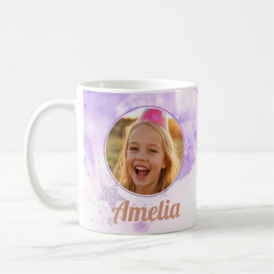 Girls Purple Bubbles Photo Name Birthday Coffee Mug