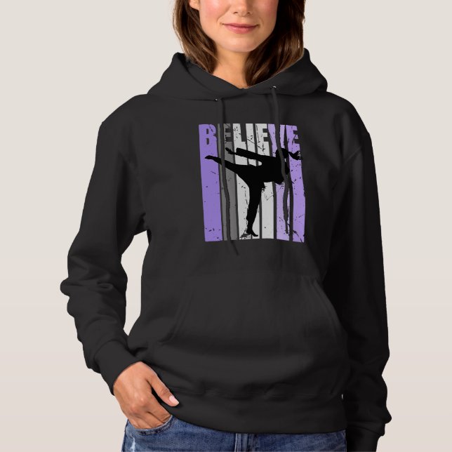 Girls Purple Distressed Believe Karate Girl Black  Hoodie (Front)