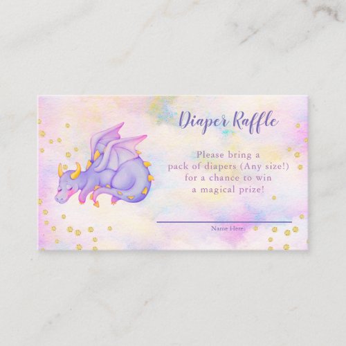 Girls Purple Dragon Diaper Raffle Baby Shower Enclosure Card