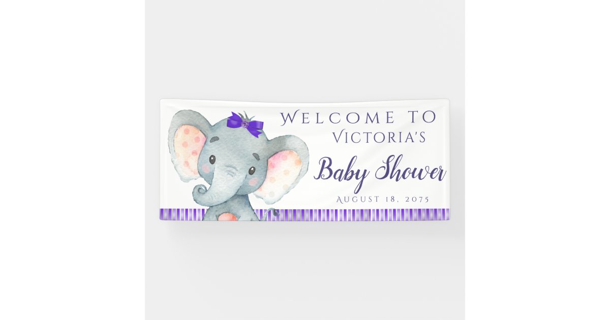 Girls Purple Elephant Baby Shower Banners Zazzle Com