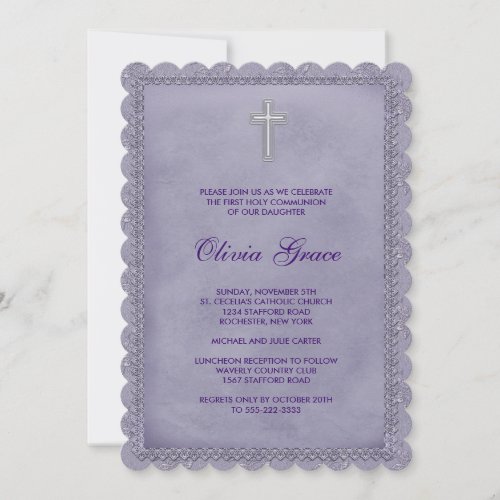 Girls Purple First Communion Invitation