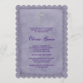 Girls Purple First Communion Invitation by decembermorning at Zazzle