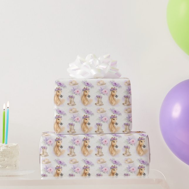 Girls Purple Floral Horse Gift Wrapping Paper (Party Gifts)