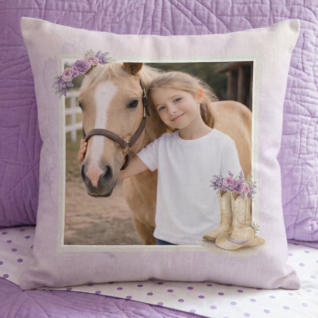 Girls Purple Floral Horse Throw Pillow (Creator Uploaded)