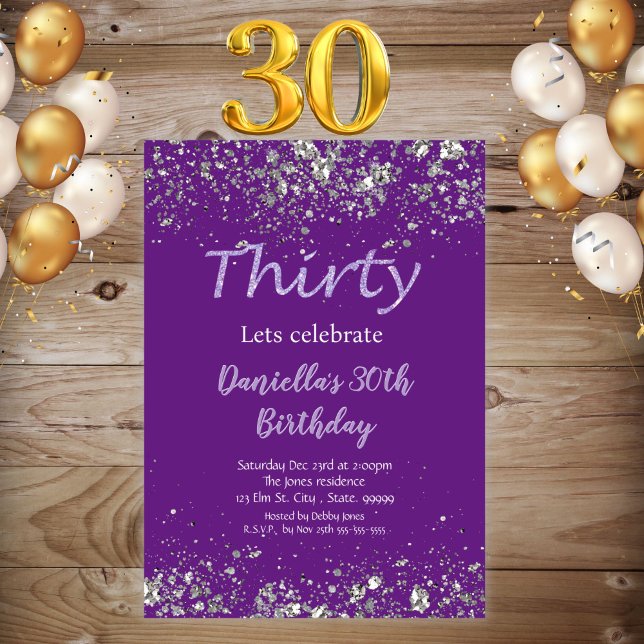 Girls Purple Glitter 30th Birthday Invite  (Creator Uploaded)