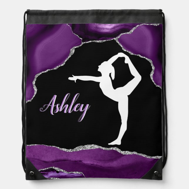 Girls Purple Glitter Gymnastics Dance or Cheer   Drawstring Bag (Front)