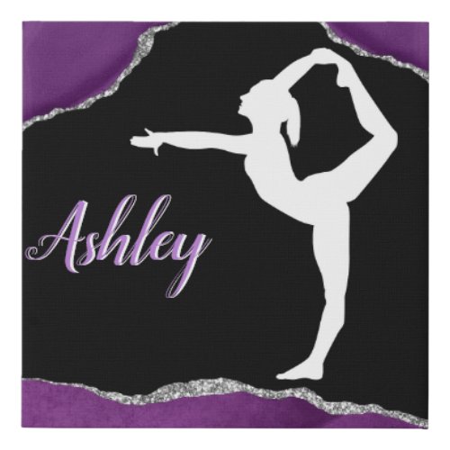 Girls Purple Glitter Gymnastics Dance or Cheer   Faux Canvas Print