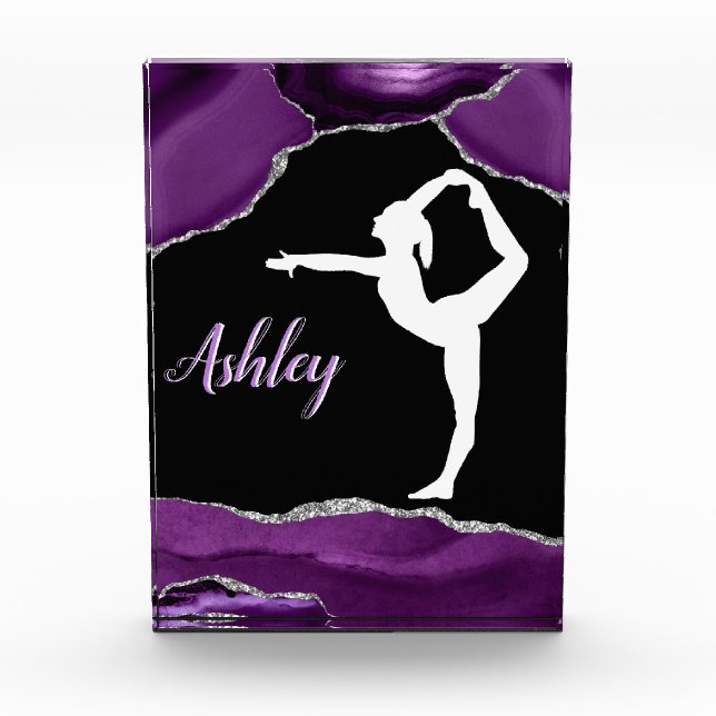 Girls Purple Glitter Gymnastics Dance or Cheer   Photo Block (Front)