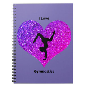 Girls Purple Glitter I Love Gymnastics Notebook