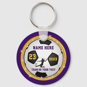 Girls Purple Gold Cheap Personalized Soccer Gifts Keychain