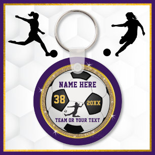 Girls Purple Gold Cheap Personalized Soccer Gifts Keychain