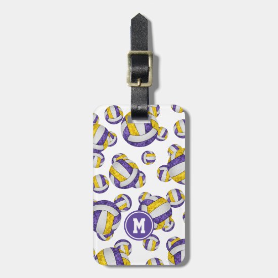 girls purple gold team colors volleyball gifts luggage tag