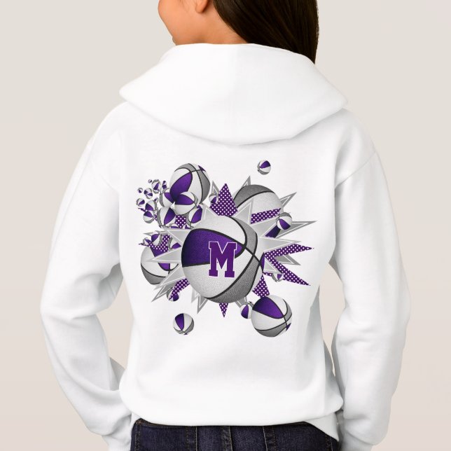 girl's purple gray basketballs and stars hoodie (Back)