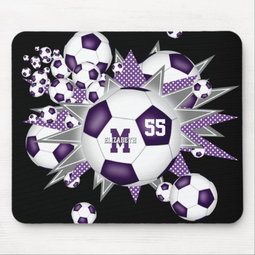 girls purple gray soccer ball blowout mouse pad