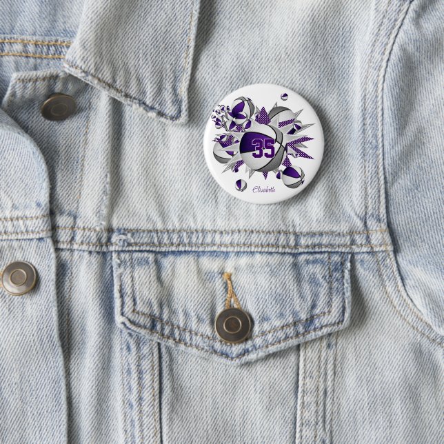 girls purple gray sports gifts basketballs stars button (In Situ)