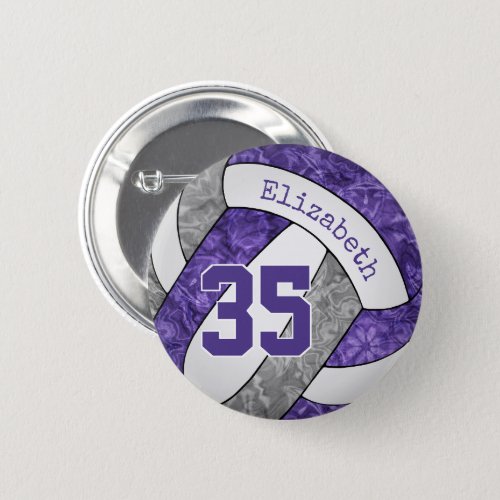 girls purple gray volleyball team colors button