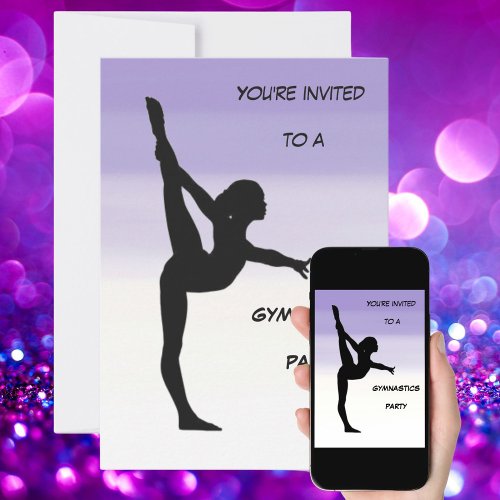 Girls Purple Ombre Gymnastics Party Invitation