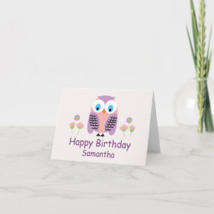 Girls Purple Owl Birthday Card