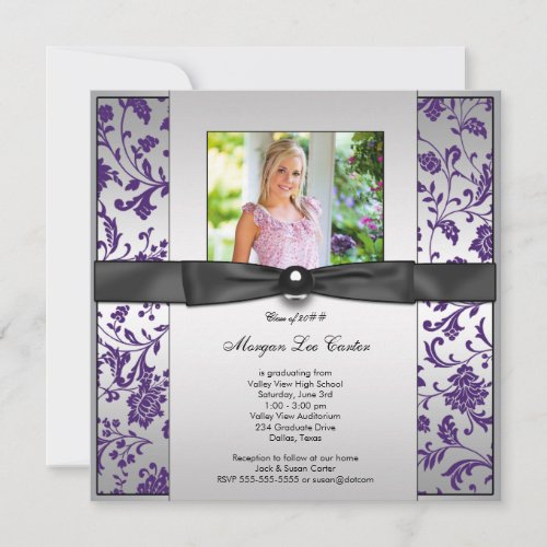 Girls Purple Photo Graduation Announcement