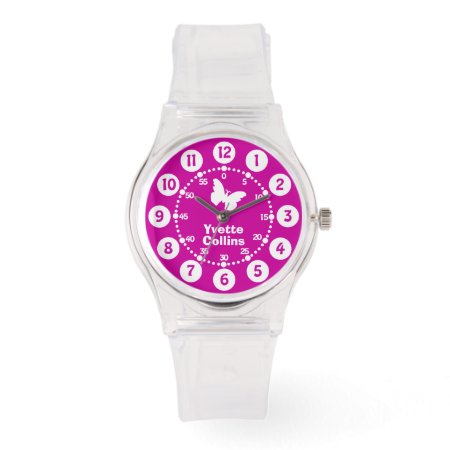 Girls Purple, Pink, White Full Name Wrist Watch
