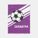 Girl&#39;s Purple Soccer Ball Sports Personalized Name Fleece Blanket at Zazzle