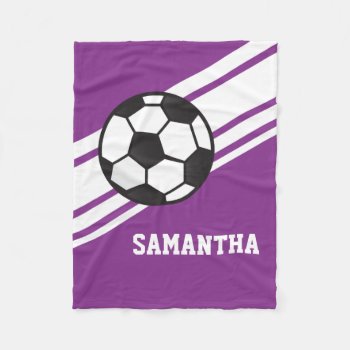 Girl's Purple Soccer Ball Sports Personalized Name Fleece Blanket by adams_apple at Zazzle