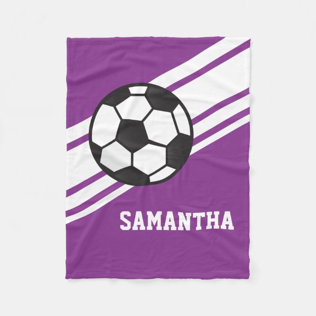 Girl's Purple Soccer Ball Sports Personalized Name Fleece Blanket (Front)