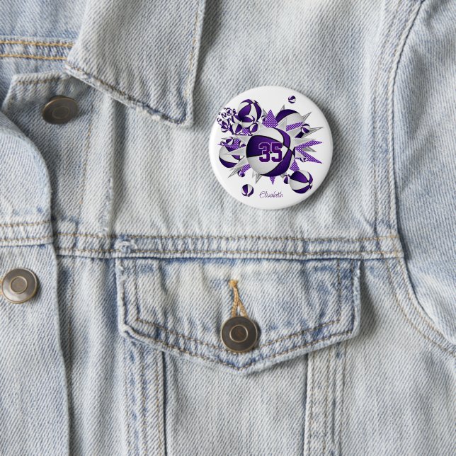 girls purple sports gifts basketballs stars button (In Situ)