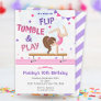 Girls Purple Tumbling Gymnastics Birthday Party Invitation