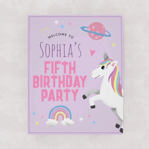 Girls Purple Unicorn Birthday Party Welcome Sign