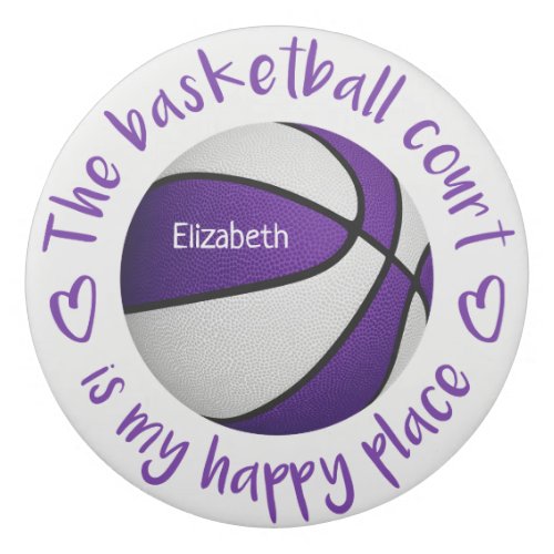 girls purple white basketball court my happy place eraser