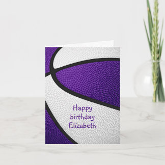 girls purple white basketball happy birthday card