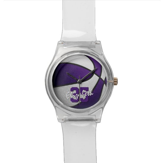 girls purple white basketball w name jersey number watch