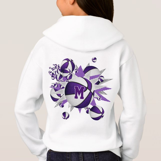 girl's purple white basketballs and stars hoodie (Back)
