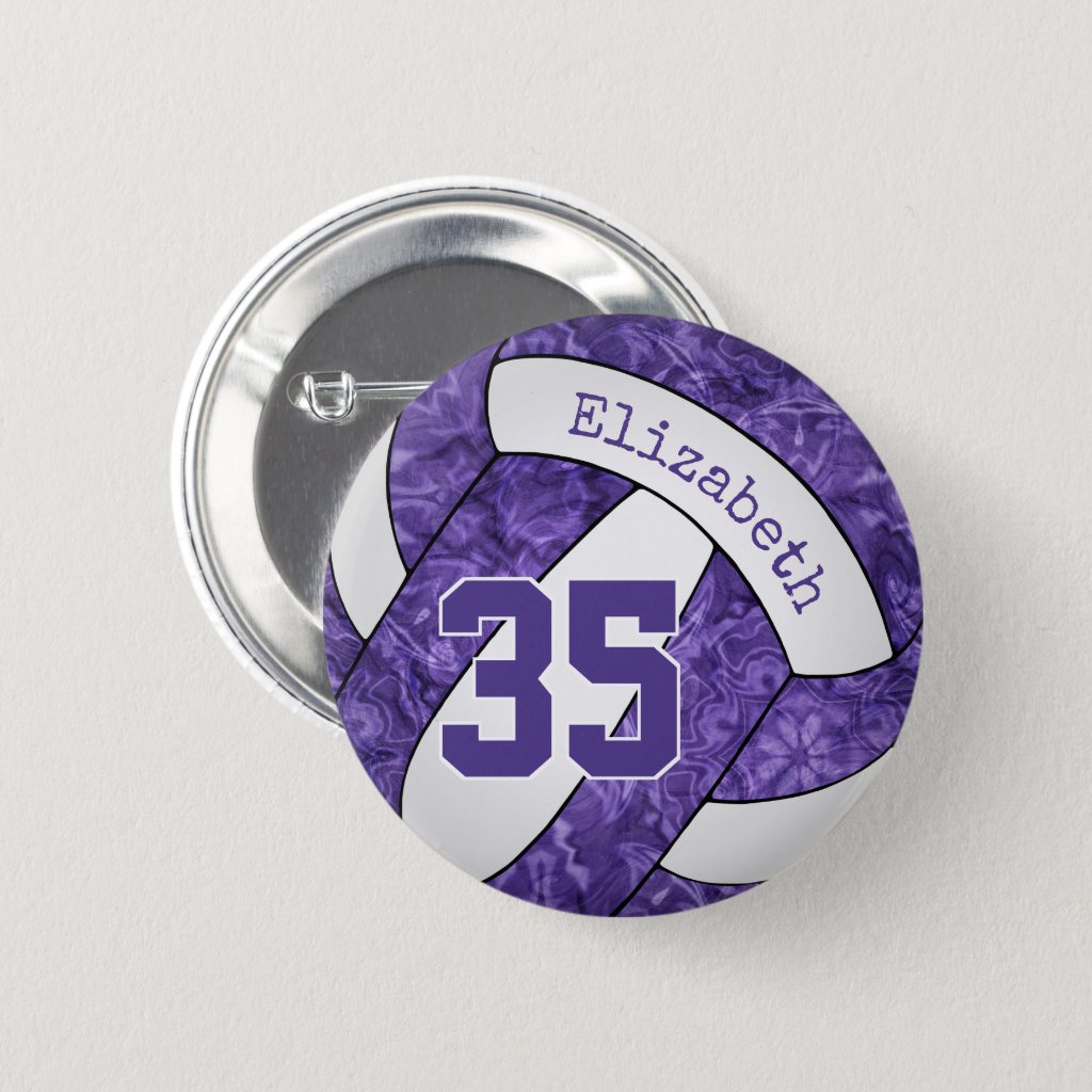 girls purple white volleyball team colors button