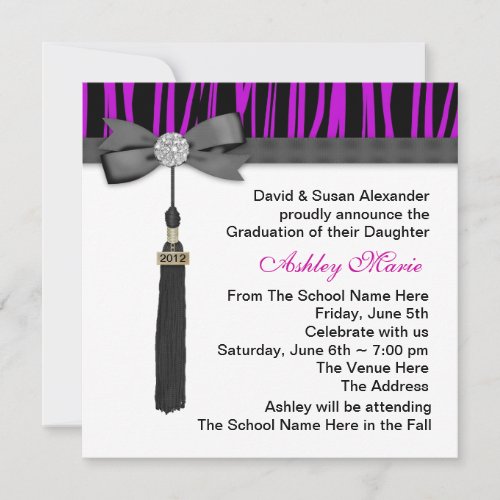 Girls Purple Zebra Graduation Announcements
